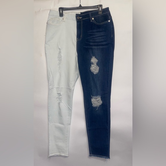 Ashley Stewart Two-Tone Distressed Jeans - Light Blue and Dark Blue - Picture 1 of 2